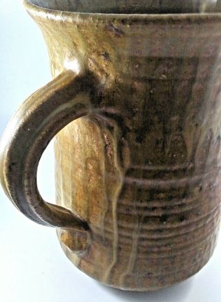 Large Heavy Brown Studio Art Pottery Decorative Pitcher Drip Glaze Hand Crafted 3