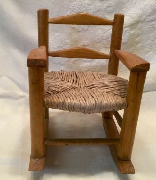Sweet Rustic Cane Seat Rocking Chair Doll Bear 8”