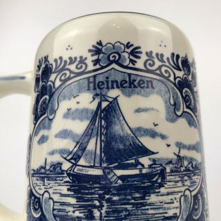 Heineken Beer Mug Stein Hand Painted Delft Blue Holland Amsterdam Porcelain
