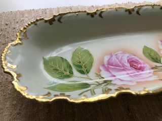 Marseille Z.  S & C Bavaria Royal Munich Hand Painted Celery Bowl Tray Pink Roses 2