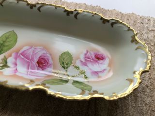 Marseille Z.  S & C Bavaria Royal Munich Hand Painted Celery Bowl Tray Pink Roses 3