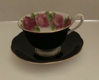 Royal Albert Old English Rose Black Teacup & Saucer