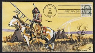 Scott 2183 Sitting Bull Fdc W/ Full - Cover Hand - Painted Russ Hamilton Cachet.  Xf