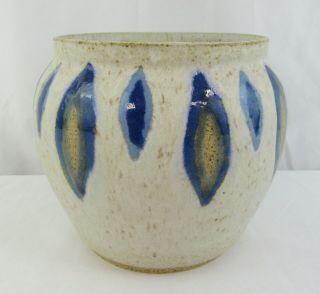 Unique Studio Art Pottery Bowl Vase - Blue & Speckled Cream - Artist Signed Tb