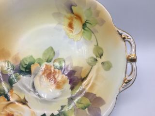 Antique Hand Painted Nippon Two Handled Serving Bowl with Yellow Roses 3