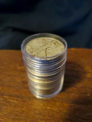 Walking Liberty Half Dollar,  $10 Face Value 90 Silver Roll (20 Coins)