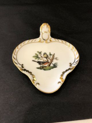 Herend Rothschild Hungary Hand Painted Tea Bag Dish Gold,  Birds,  Bugs