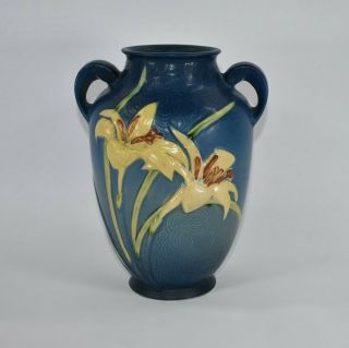 Vintage Roseville Pottery Zephyr Lily Blue Vase 134 - 8