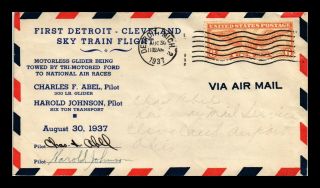 Dr Jim Stamps Us Detroit Sky Train Glider First Flight Air Mail Cover 1937