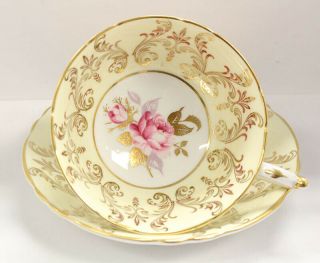 Paragon Yellow Cup & Saucer W/ Gold Gilt & Rose Painted Centers