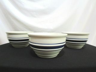 Set Of 3 Tienshan Country Crock Blue Striped Soup Or Cereal Bowls 6 " L X 3.  5 " H