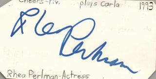 Rhea Perlman Actress Carla In Cheers Tv Show Autographed Signed Index Card
