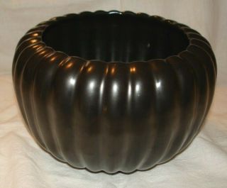 Vintage Bauer Pottery Black Pumpkin Ridged Bowl Flower Vase