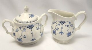 Finlandia Blue Lidded Sugar Bowl & Creamer Set Myott Staffordshire England