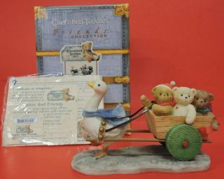 Special Issue Cherished Teddies Carter And Friends Goose/cart Figurine 706817