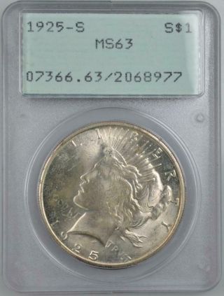 1925 - S Peace Silver Dollar Pcgs Ms 63 Old Rattler - 99c Opening Bid