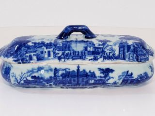Victoria Ware Ironstone Divided Covered Relish Dish Blue Flow