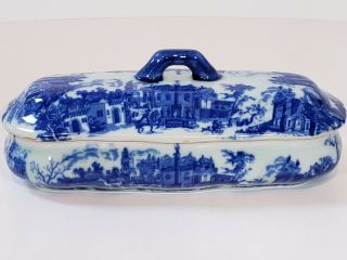 Victoria Ware Ironstone Divided Covered Relish Dish Blue Flow 3