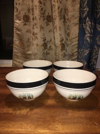 Set Of 4 Folk Craft Stoneware Cereal Or Soup Bowls White Tail Deer By Scottyz Ec