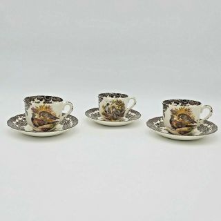 Set Of 3 Cups & Saucers From Royal Worcester Palissy Game Series