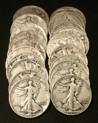Full Dates Roll Of 20 $10 Face Value 90 Silver Walking Liberty Half Dollars