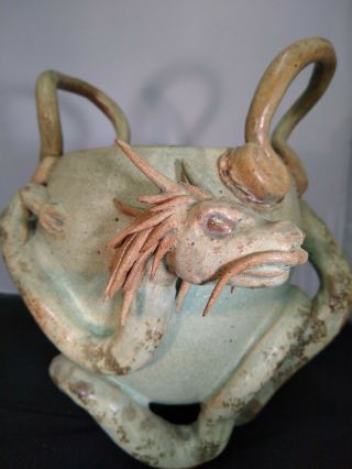 Decorative Ceramic Dragon Pot Hand Made One Of A Kind Green Serpentine Ooak 3d