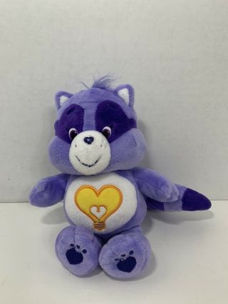 Care Bears Bright Heart Raccoon 9 " Purple Plush Yellow Heart 2016 Just Play