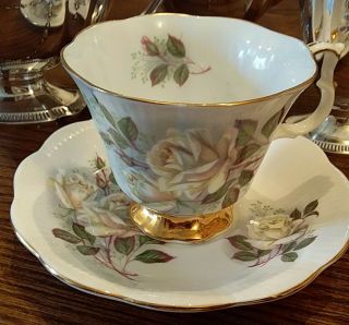 Royal Albert Fancy Tea Cup And Saucer Huge White Rose Pale Blue Interior