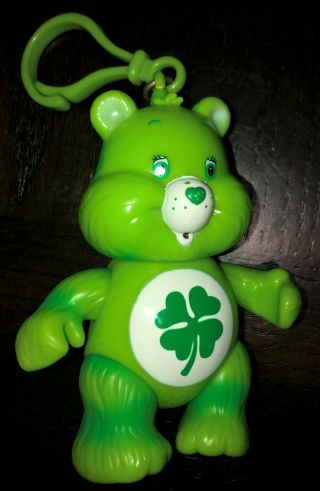 Care Bears Good Luck Bear Plastic Figure Key Chain Clip 4 " Green Poseable