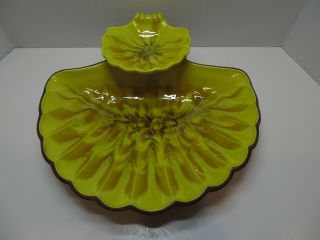 Treasure Craft Mcm Yellow And Brown Shell Chip & Dip Bowl,  Made In Usa