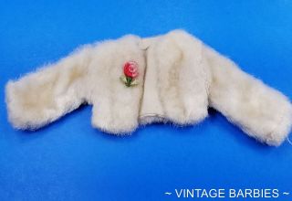 Barbie Doll Sized White Faux Fur Coat Hong Kong Vintage 1960 