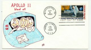 Striking Us Fdc First Moon Landing 10c Sc C76 Airmail On Hand Painted Cachet