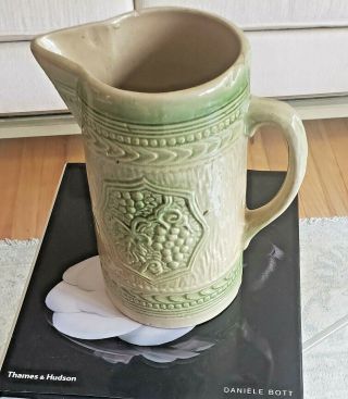 Mccoy Green & Yellow Salt Glaze Stoneware Pitcher Grape Pattern