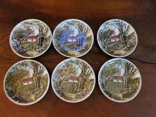 6 Johnson Bros Friendly Village Butter Pat Plates Dishes The Stone Wall 4 3/8 "