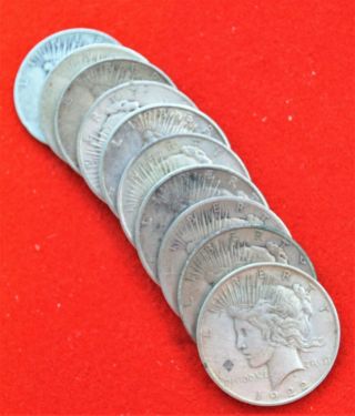 (10) Peace Silver Dollar Coins 1922,  1922 - S,  1923 - S