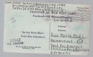 1945 Fort Riley Kansas Usa German Pow Camp Postcard Cover To Germany