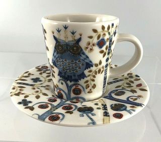 Iittala Taika Blue Owl Cup And Saucer Espresso Demitasse By Klaus Haapaniemi