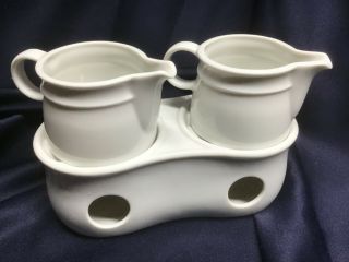 Williams Sonoma White Porcelain Syrup/butter Warming Pitchers Set