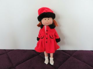 Madeline Doll Red Coat,  Hat Faux Fur Dress Socks 7 1/2 " Doll From Eden