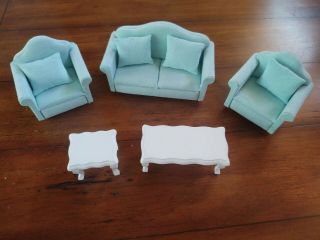 Doll House Miniature Living Room Set Couch Loveseat Coffee Table & End Table