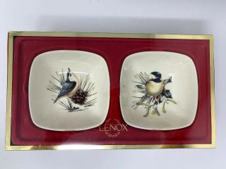 Lenox Winter Greetings Set Of 2 Dipping Bowls Birds Approx 4x4” Square Nib