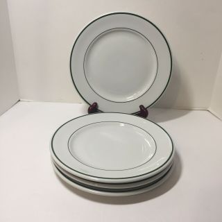 4 Dinner Plates Shenango China Rimrol Restaurant Ware Green Bands Strip 9.  75 "
