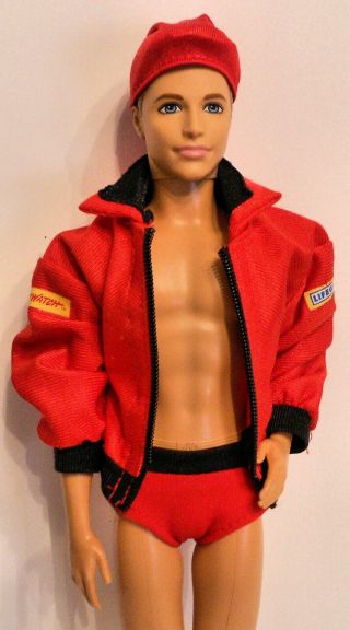 Mattel Ken Baywatch Red Lifeguard Jacket Speedo Type Shorts Sneakers & Headwrap