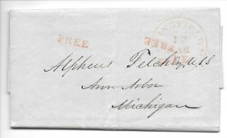1850 - Stampless Letter - Springfield Mass To Alpheus Felch In Michigan