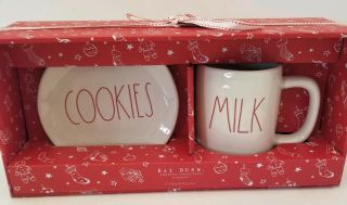 Rae Dunn Cookies Plate And Milk Mug Set Red Lettering Christmas 2019 Ll