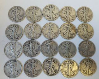 1941 Walking Liberty Half Dollar $10 Face Value 90 Silver Roll - 20 Coins Look