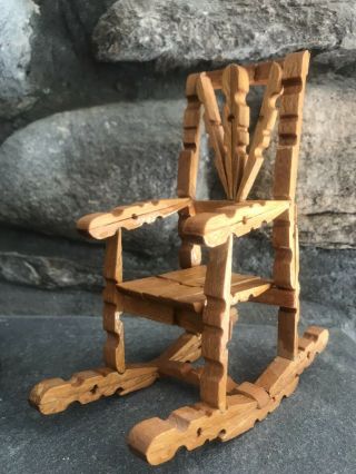 Wooden Handcrafted Doll Size Clothespin Rocking Chair 8”
