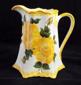 Cash Family Art Pottery Pitcher Erwin Tennessee Yellow Rose 8.  25 " Tall