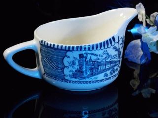 Currier & Ives Royal China Blue & White Creamer Made In U.  S.  A Old Grist Mill
