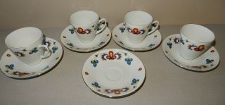 Porsgrund Norway Farmers Rose With Gold Trim - Set Of 4 Flat Cups,  5 Saucers